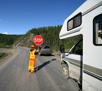 RV Stopped for Road Work